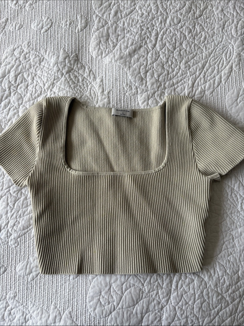 Babaton Ribbed Square-Neck Crop Top in Light Taupe